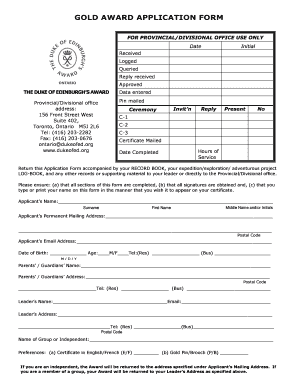 GOLD AWARD APPLICATION FORM - Canada