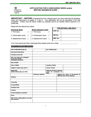 UK Discharge Book and British Seaman’s Card Application