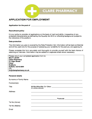 UK Employment Application Form
