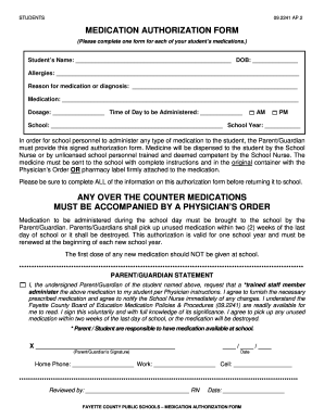 Fayette County Medication Authorization Form