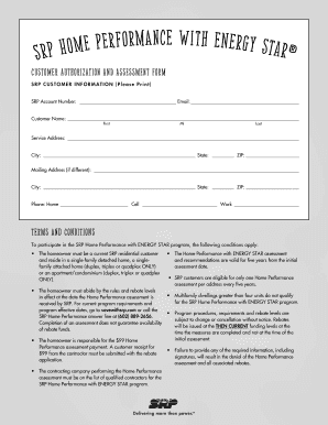 SRP Customer Authorization and Assessment Form