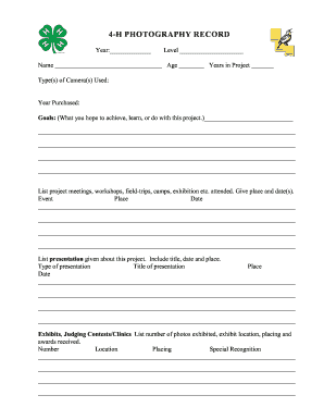 4-H Photography Record Form