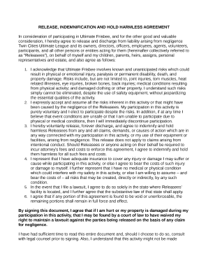 Release Indemnification Hold Harmless Agreement