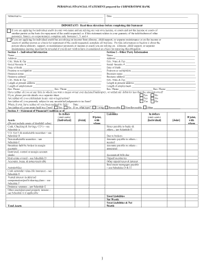 Personal Financial Statement for Cornerstone Bank