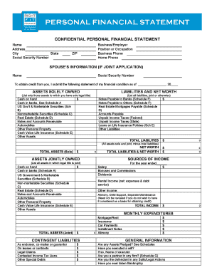 Confidential Personal Financial Statement