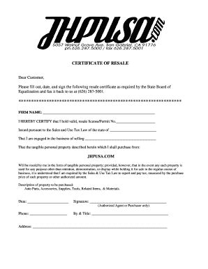 Certificate of Resale