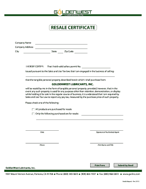 California Resale Certificate