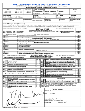 Maryland Food Service Facility Inspection Report