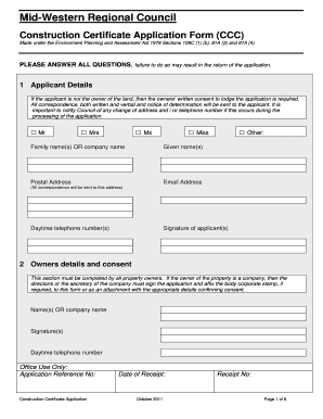 Construction Certificate Application Form