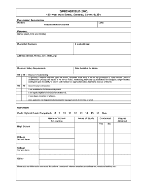 Springfield Inc Employment Application