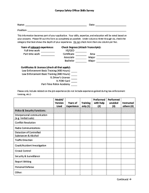 Campus Safety Officer Skills Survey Form