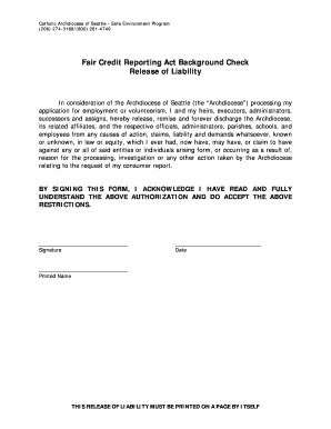 Catholic Archdiocese of Seattle Background Check Release