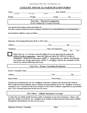 Athletic Physical Participation Form