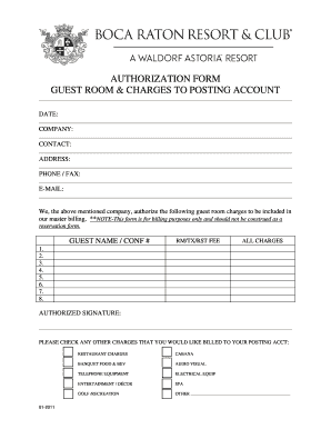 Hotel Guest Room Charge Authorization Form