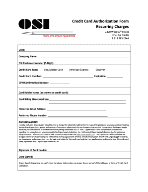 Credit Card Authorization Form