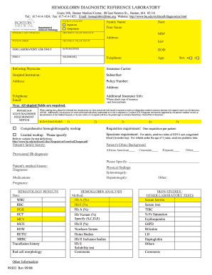 Hemoglobin Diagnostic Reference Lab Agreement