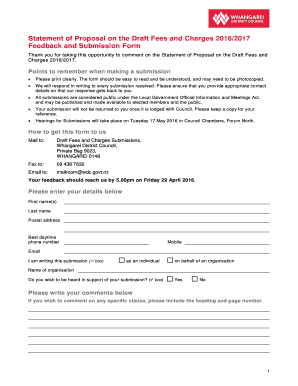Feedback Form on Draft Fees and Charges 2016/2017