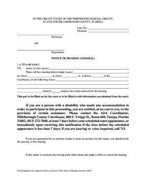 Florida Notice of Hearing General