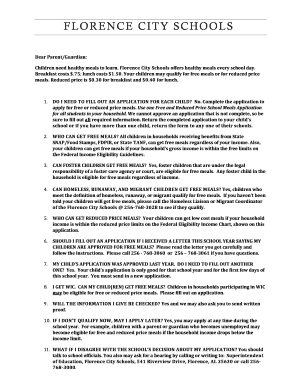 Florence City Schools Free and Reduced Price Meals Application