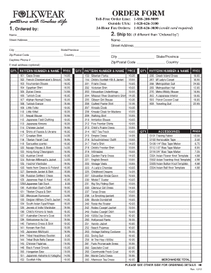 Folkwear Clothing Order Form