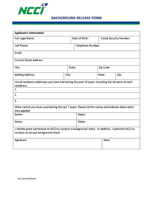 Background Release Form and Confidentiality Agreement