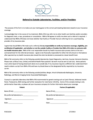 Referral to Outside Laboratories Form