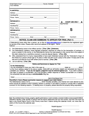 Colorado Small Claims Court Notice and Summons