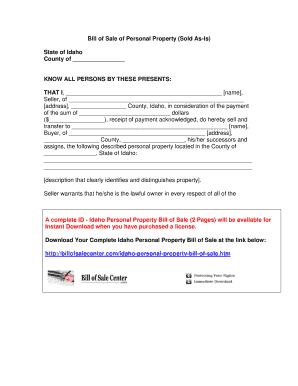 Idaho Personal Property Bill of Sale