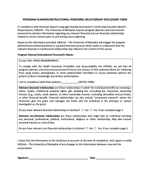 Program Planner Instructional Personnel Relationship Disclosure Form