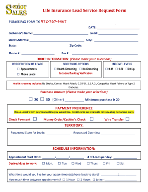 Life Insurance Lead Service Request Form