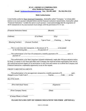 Debit Authorization Form
