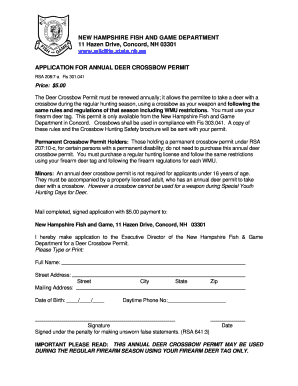 New Hampshire Annual Deer Crossbow Permit Application