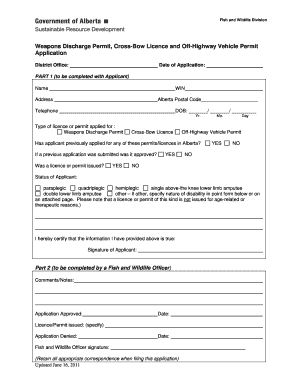 Alberta Weapons Discharge Permit Application