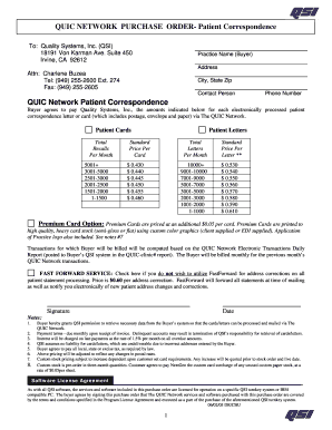 QUIC Network Patient Correspondence Purchase Order