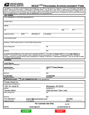 NCOALink Processing Acknowledgement Form