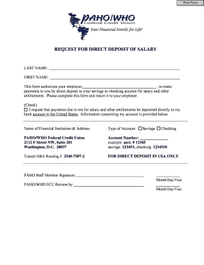 Request for Direct Deposit of Salary