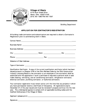 Contractor registration form - Village of Obetz - obetz oh us falcontech