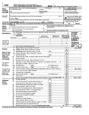 2010 Form 1040 US Individual Income Tax Return