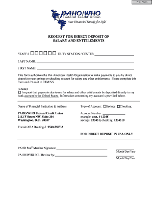 Request for Direct Deposit of Salary and Entitlements