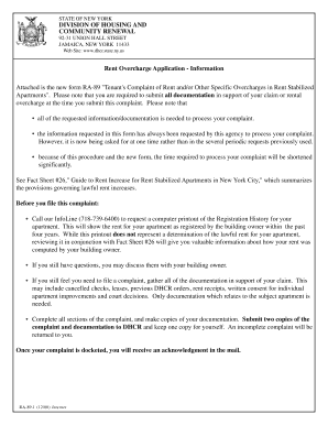 New York Rent Overcharge Complaint Form