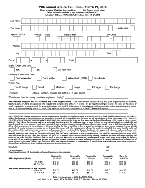 Azalea Trail Run 2016 Official Entry Form
