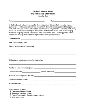 4-H Fashion Revue Needle Art Entry Form