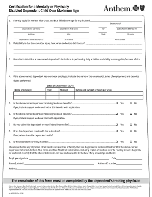 Anthem Disabled Dependent Child Certification