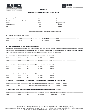 Materials Handling Services Order Form