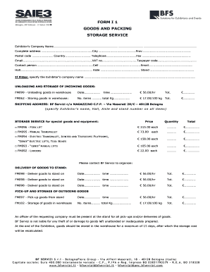 Goods and Packing Storage Service Form