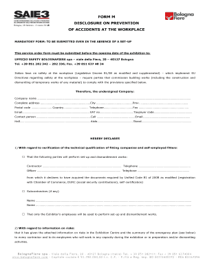 Modulo di dichiarazione sulla prevenzione degli infortuni sul lavoro
