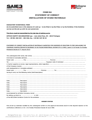 Statement of Correct Installation of Stand Materials