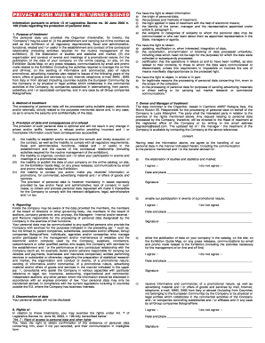 Modulo di consenso alla privacy