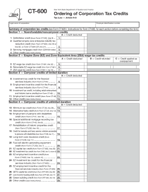 New York Corporation Tax Credits Form CT-600