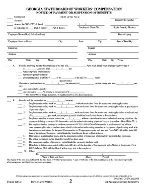 Georgia Workers' Compensation Notice of Payment or Suspension of Benefits